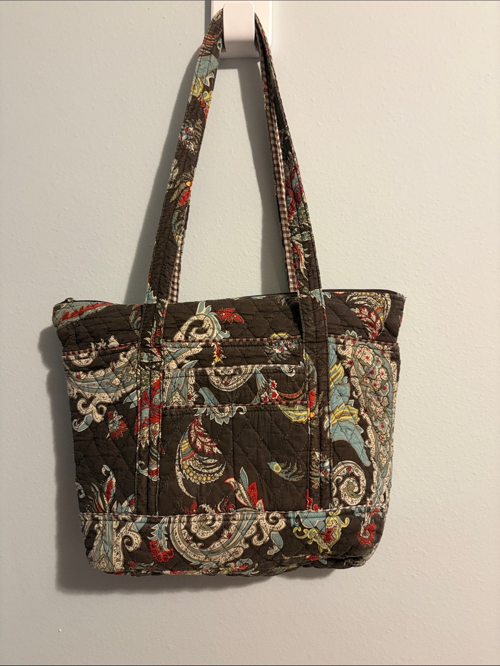 Quilted Brown Paisley Shoulder Tote